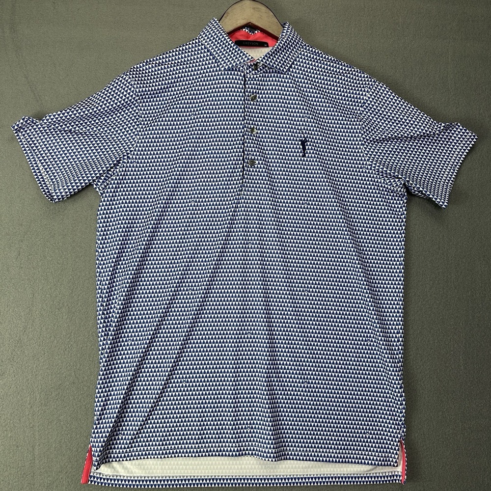 Greyson Polo Shirt Mens Medium Blue Pink Geometric Triangle Print Golf Top